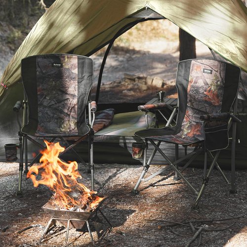 Byliable Camping Folding Chair, Heavy Duty Steel Frame Support 400 LBS with Side Pocket and Cup Holder, Portable for Camping, Fishing, Picnic,Camouflage