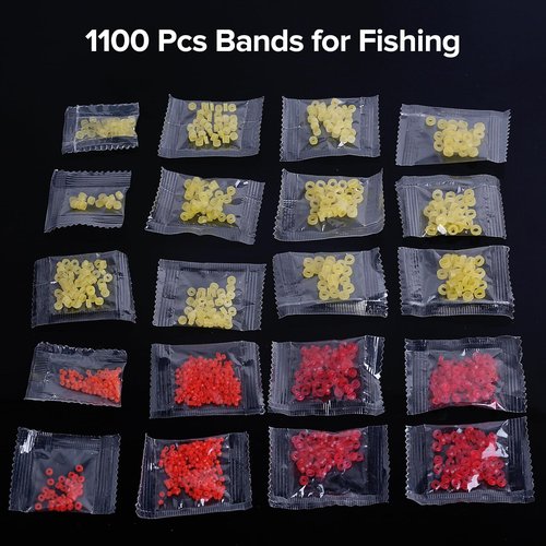 Realure 1100 Pcs/5 Sizes Micro Bait Bands for Fishing with 2 Pcs Bander Tool, Pellet Bands Rubber Rings, for Pellets Live Worms Fishing Bait,for Carp Match Outdoor, Blue