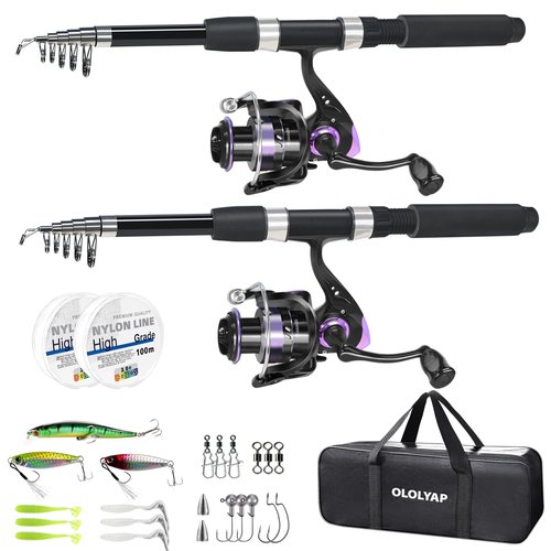 OLOLYAP Fishing Pole Combo 2PCS Telescopic Fishing Rod and Aluminum Reel Combos with Carrier Bag Sea Saltwater Freshwater Fishing Rod Reel Kits