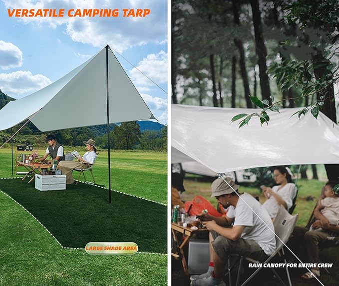 Puraville Camping Tarp Waterproof, Hammock Rain Fly Tent Tarp - 12 10 ft Rectangle Lightweight Camping Tarps, Portable Rain Fly for Camping Backpacking (Khaki)