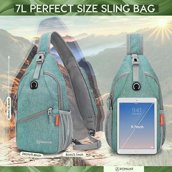 ZOMAKE Small Sling Bag, Travel Sling Backpack, Waterproof Hiking Cycling Crossbody pack for Men Women(Army Green)