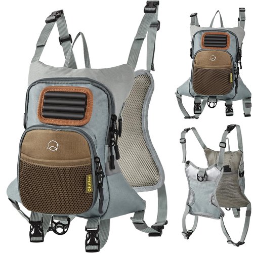 Qiullen Waterproof Fly Fishing Chest Pack with Hard Bottom Work Station, Holds Multiple Fly Boxes and Back Net Holder, Adjustable Tackle Backpack with Quick-Release