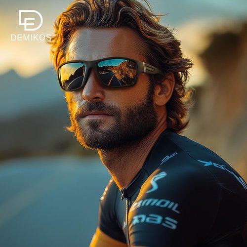 DEMIKOS Polarized Running Sunglasses for Men：Cycling Sun Glasses for Mens Womens Sports Sunglasses for Fishing Driving Wrap Around UV400 Protection Blue+Black+Red
