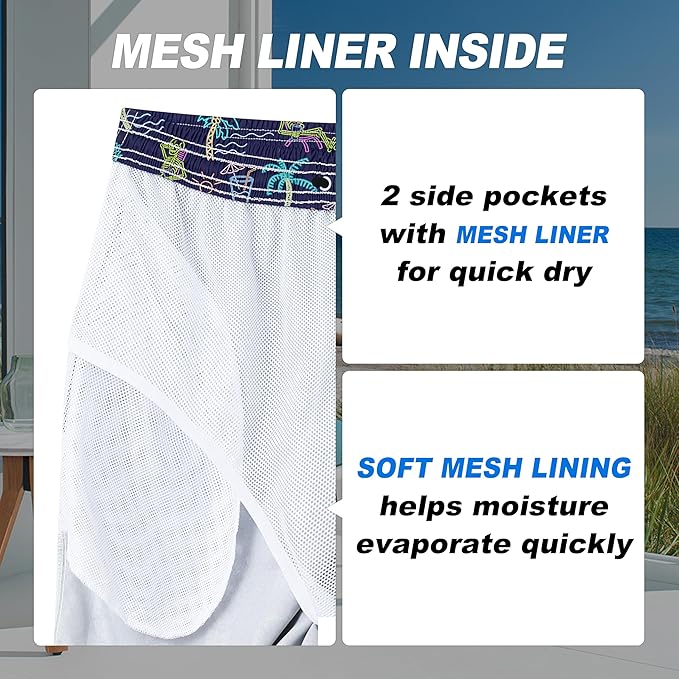 Mens Swim Trunks Quick Dry Board Shorts with Mesh Lining, Breathable Surf Beach Shorts Swimwear Bathing Suits