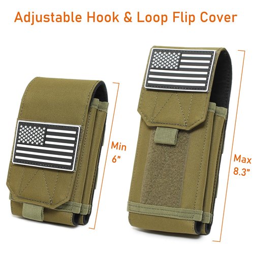 Tactical Molle EDC Phone Pouch Universal Dual Mobile Phone Holster Holder with US Flag Patch (Black)