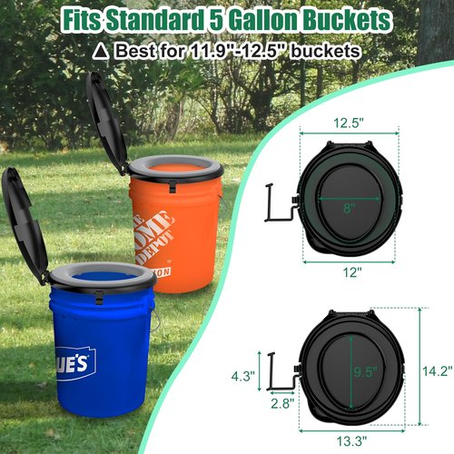Bucket Toilet Seat with Cushion, 5 Gal Bucket Toilet Seat with Lid for Camping, Soft Cushion Toilet Seat with Storage Bags and Disposable Toilet Bags, Camping, Hiking, Emergency, Car, Boat