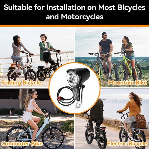 Ebike Headlight 6-60V, Night Riding Waterproof Electric Dirt Bike Front Light Road Bike Led Headlight Cycling Accessories with 2 Pin Connector for Cycling Safety