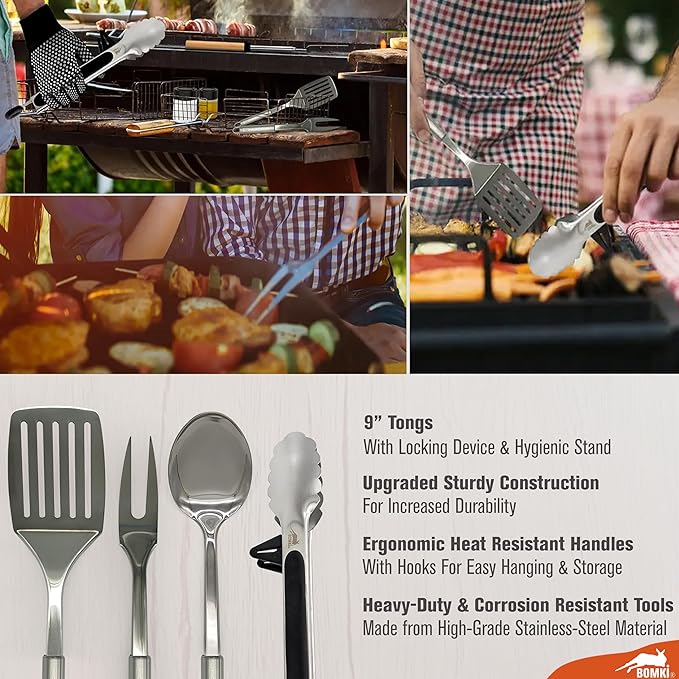 BOMKI Grilling and Camping Cooking Utensils Set for The Outdoors BBQ - Camping Utensil Set Camping Kitchen Set Cookware Accessories Camping Essentials Camping Stuff Camp Cooking Set (Black Pro)