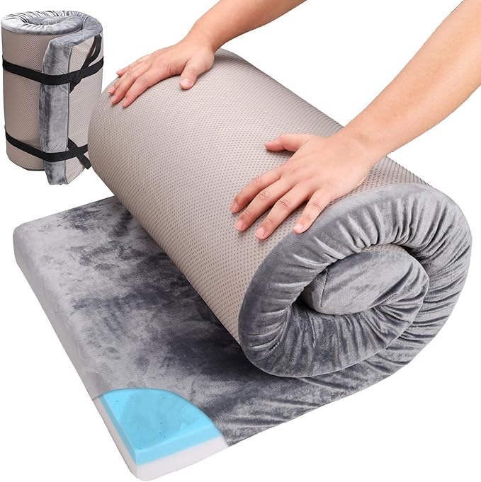 Memory Foam Camping Mattress,3 Inch Thick Portable Floor Mat for Adult Waterproof Sleeping Mat Roll Up Floor Mattress Foldable Backpacking Travel Bed for Hiking,Guest Bed