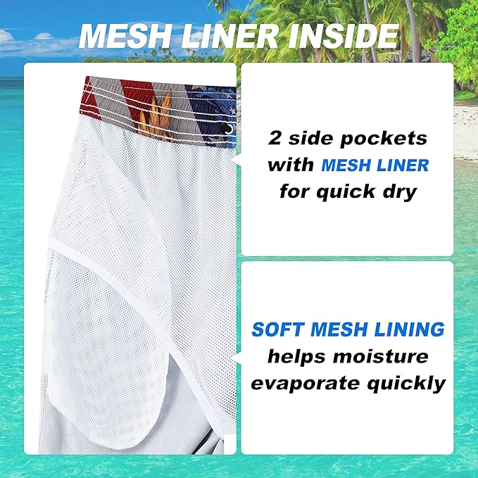 Mens Swim Trunks Quick Dry Board Shorts with Mesh Lining, Breathable Surf Beach Shorts Swimwear Bathing Suits