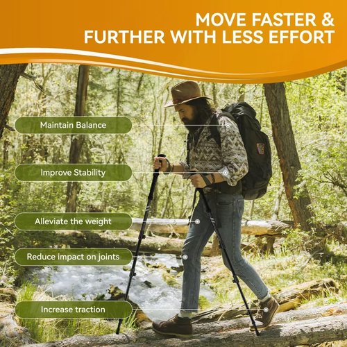Twsitte Collapsible Hiking Poles,1 Poles Lightweight Aluminum Adjustable Walking Poles,Carbon Fiber Trekking Poles with Flip Lock and EVA Grips Suitable for All Kinds of Travel (Black)