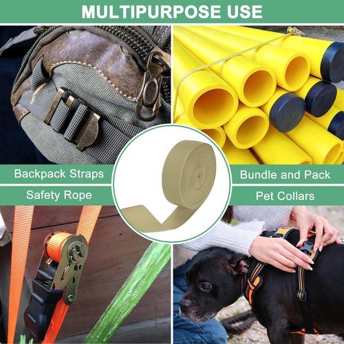 M METERXITY Polypropylene Webbing, 10 Yards 1.5 Inch Durable Poly Strapping Poly Webbing Strapping for Indoor/Outdoor DIY Gear Repair/DIY Crafting/Furniture/ [Light Khaki]