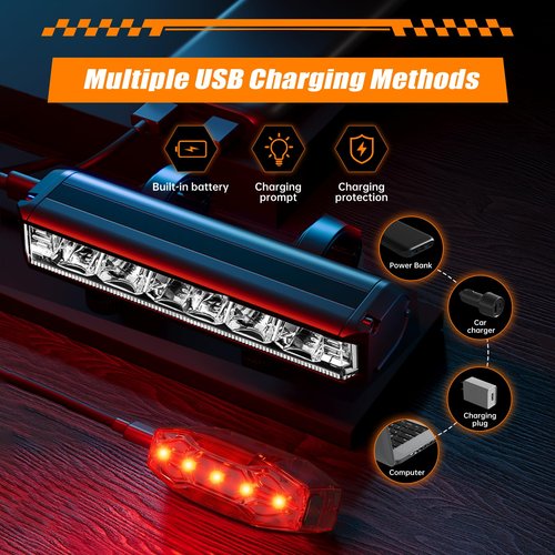 Bike Lights, Bike Lights for Night Riding, 6 LED Aluminum Alloy USB Rechargeable Bike Headlight and Tail Light, IPX5 Waterproof Bicycle Light Front and Back, Bike Light Front and Rear Set for Adults