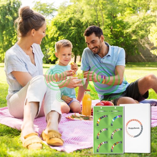BuggyBands 6 Pack Rainbow Mosquito Repellent Bracelets for Adults and Kids, DEET-Free Insect & Bug Repellent Bands, Individually Wrapped Repellent Wristbands for Outdoor Camping Traveling