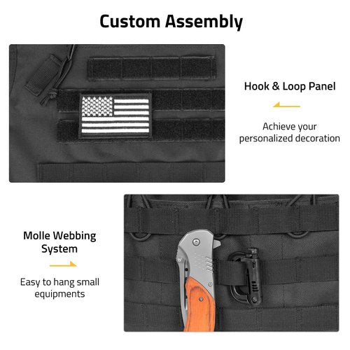 CVLIFE Tactical Vest with Zipper Bag Molle Webbing System Outdoor Vest Adjustable Belt Breathable Weight Vest for Training Activity Black