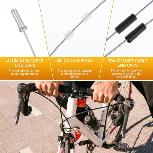 Lemecima 96pcs Bike Brake Cable Kit, Bicycle Shift Derailleur Cable Housing with End Caps, V Brake Noodle Cable, C-Clip, S-Hooks for Mountain BMX Road Bike