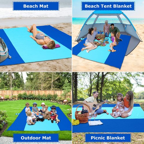 Gorich Beach Tent Sun Shelter with UV UPF50+ Protection for 6-7 People and Extra-Large Sandproof Waterproof Beach Blanket, Perfect for Camping, Travel, and Hiking (SkyRoyal, 10'x9')
