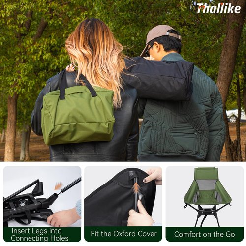 Thallike Upgraded 360° Swivel Camping Chair for Adults, Portable Folding Chair with Cup Holder, Lightweight Compact Backpack Outdoor Chair for Travel, Fishing, Hiking, and Beach