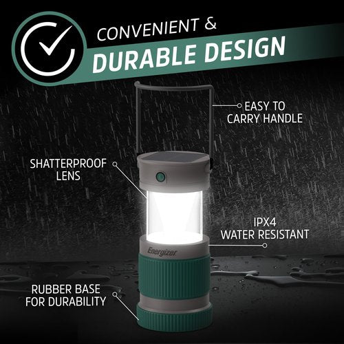 Energizer S-500 Hybrid Power Camping Lantern, Solar, Rechargeable, or AA Battery Powered, IPX4 Water Resistant Bright LED Lantern