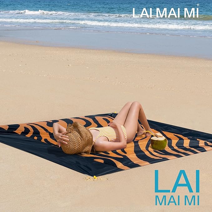 Sandproof Waterproof Beach Blanket, 80"x80" Large Beach Mat for 4-6 Adults, Lightweight Quick Dry Windproof Picnic Mat