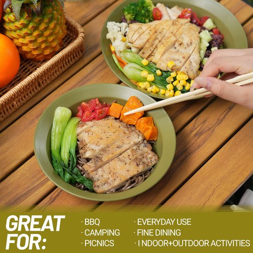 喜马拉雅 Medium Stainless Steel Plate Portable Non-stick Dinnerware for Youth, Adults, Family, Camping, Hiking, Beach, Outdoor Use 7.09 inch Black (5 packs set green)