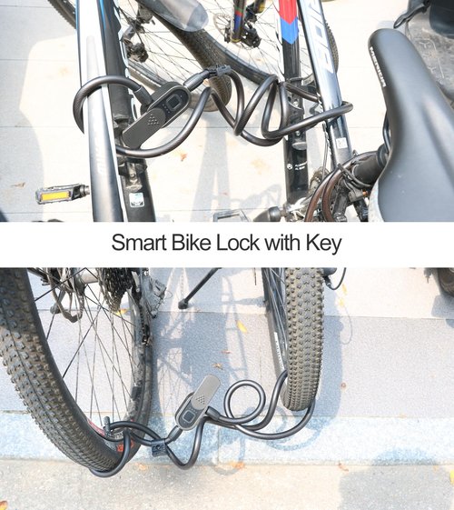 Fingerprint Bike Cable Lock with Key Waterproof eLinkSmart 150cm Long Steel Cable Lock for Bicycle Scooter Motorcycle Door Fence Gate Phone App and iOS Watch Unlock USB C Charging