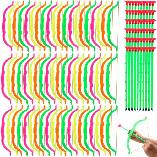 60 Pack Kids Bow and Arrow Sets Mini Bow and Toy Arrow Small Archery Bow Shooter for Kids Sports FunTarget Outdoor Game Sport Party Favors Gifts
