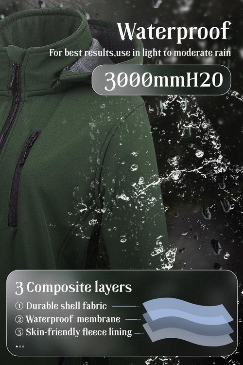 Chrisuno Fall Coats For Women Long Jacket Hooded Women's Softshell Outerwear With Removable Hood Windbreaker Waterproof Warm Fleece Lined Coat Army Green M