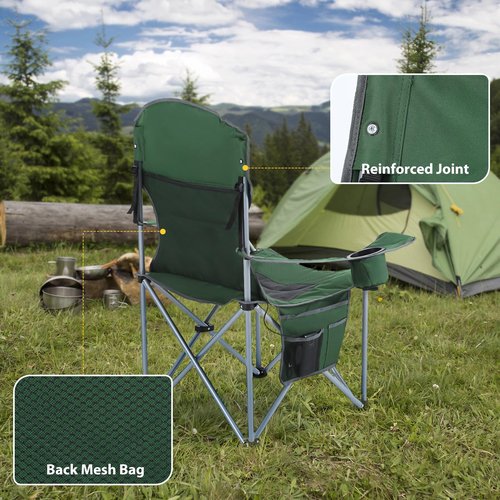 Nice C Heated Camping Chair with Battery, Heated Outdoor Sports Chair, Folding Chairs, with Cooler Bag, Cup Holder, Carry Bag, 10000 mAh Power Bank Included (Green&Grey 1-P)