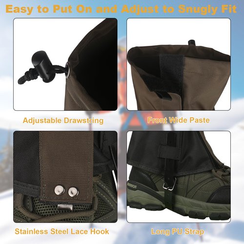 Gators for Hiking Boots and Shoes Waterproof 1000D Oxford Snow Boot Gaiters Lightweight Adjustable Men Women Leg Protection Covers Fit Hiking Hunting Mountain Climbing Skiing Snowshoeing Weed Eating