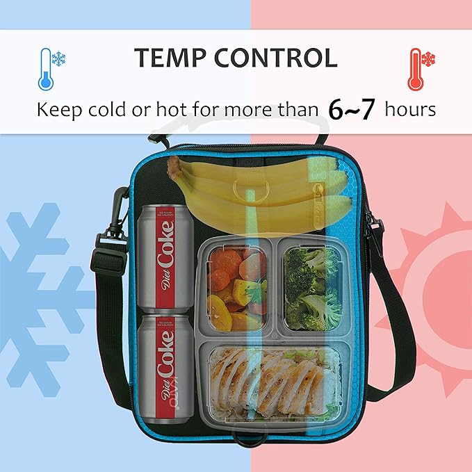 Expandable Insulated Lunch Bag, Leakproof Flat Lunch Cooler Tote with Shoulder Strap for Men and Women, Suitable for Work & Office Tirrinia, Blue