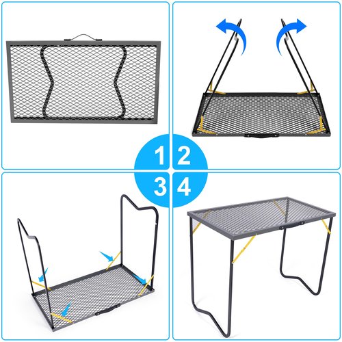 Portable Folding Grill Table, Outdoor Camping Table with Mesh Tabletop, Metal Grid Table for Patio, Picnic, Garden,BBQ and Beach, 35.5" L x 19.7" W