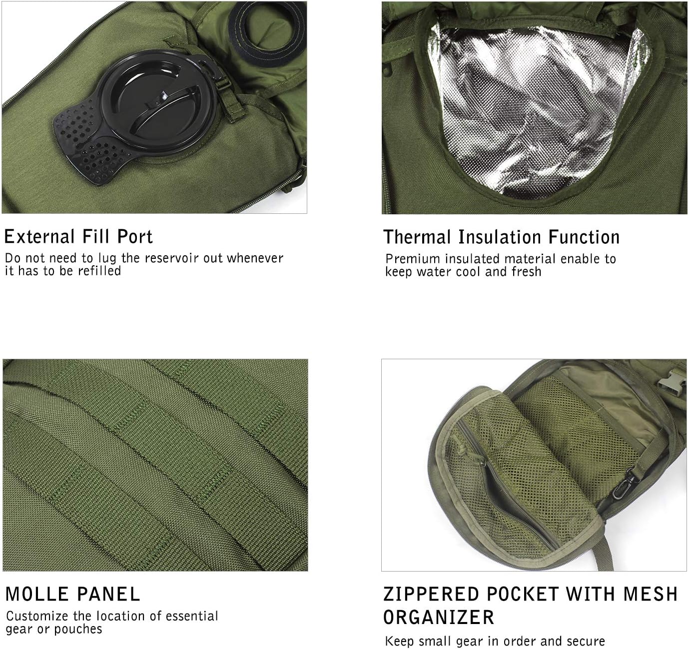 Unigear Tactical Hydration Packs Backpack 1050D with 3L Water Bladder, Thermal Insulation Pack Keeps Liquid Cool up to 4 Hours for Hiking, Cycling, Hunting and Climbing