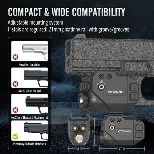 VITOINNO 500lm Pistol Light and Blue Green Laser Combo,Slidable Weapon Light and Laser Beam for Guns with Picatinny