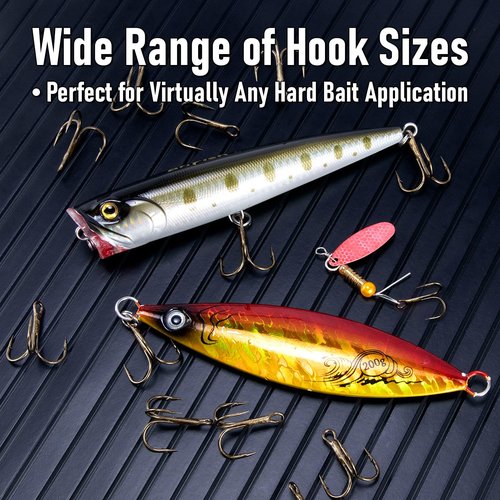 Dr.Fish 30 Pack Treble Hooks, Bronze Round Bend, #16-#6/0, Triple Fishing Hooks for Fresh&Saltwater, Replacement Catfish Walleye Trout Salmon Bass Fishing #16