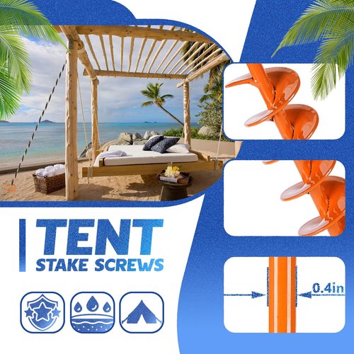 2025 Heavy Duty Ground Anchors Screw in - Tent Stakes Heavy Duty, Orange Spiral Stakes for Trampoline, Camping & Hard Ground, Mobile Home Anchors (6PCS,15in)