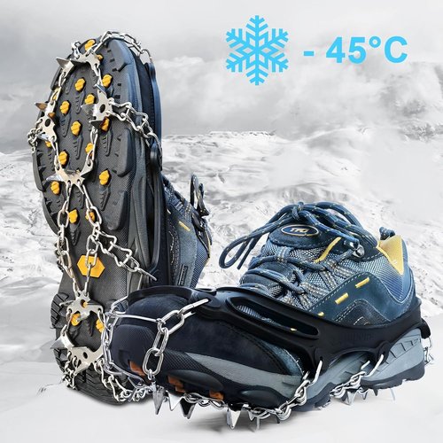 Ice Cleats Traction Snow Grips - 19 Stainless Steel Spikes Crampons for Hiking, Fishing, Walking, Climbing (X-Large)