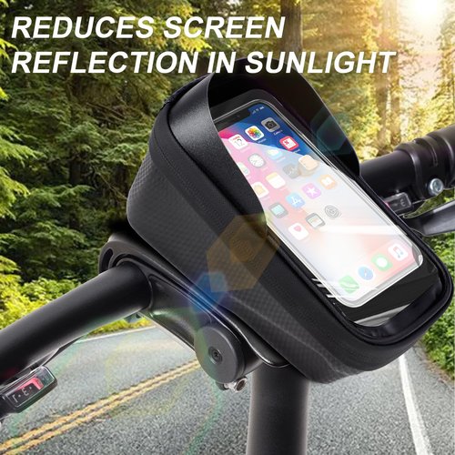 Wellehomi Bicycle Bag, 1L Waterproof Bike Frame Bag with 2-in-1 Design, TPU Transparent Touch Screen & Sun-Visor, Compatible with Phones Under 6.8 Inches, Bike Accessory