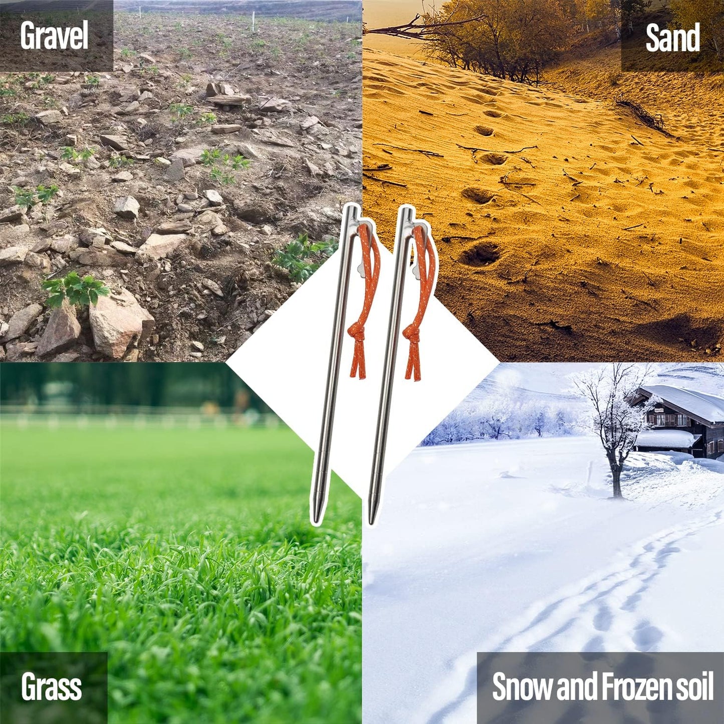 TiTo Titanium Tent Pegs Stakes Lightweight Snowfield Grassland Heavy Duty Tent Nails for Outdoor Camping Hiking and Plant Support Garden Stakes 4pcs/6pcs (7×200mm-6pcs)