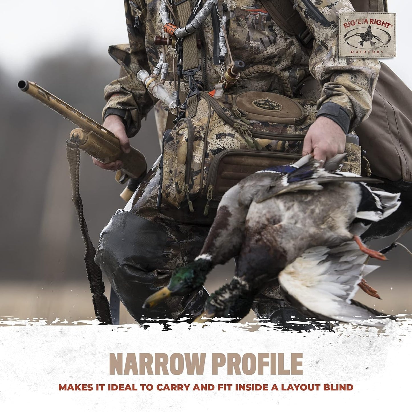 Rig'Em Right Waterfowl Lock and Load Duck Hunting Blind Bag with Molded Ammo Compartments, Sunglasses Case, Drink Holder and More (Optifade Marsh Camo)
