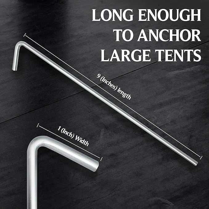 Tent Stakes Heavy Duty Metal, Galvanized Rust-Free Yard Stakes, Garden Edging Fence Hook | Tent Stakes Metal for Outdoor Camping, Tent Garden Stakes for Gardening & Canopies, Tent Pegs - by Ram-Pro