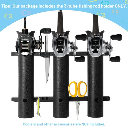 Omoojee Cooler Fishing Rod Holder, Wall Mounted Fishing Pole Holder, 3 Link Fishing Rod Rack Compatible with YETI Coolers and for RTIC Coolers, Cooler Accessory, Medium, Black