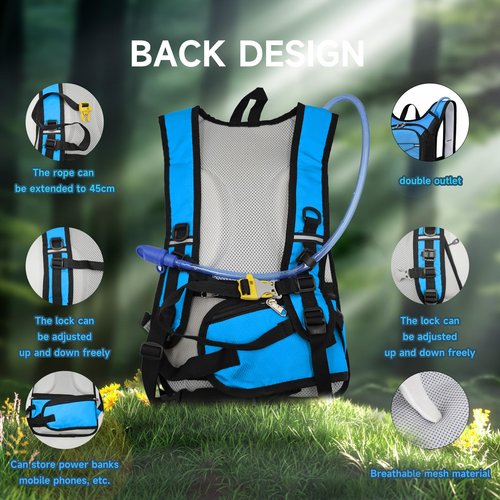 Hydration Backpack Hiking Backpack with Water Bladder Lightweight Insulation Hydration Pack Water Backpack for Hiking Cycling Running Festival Camping for Men Women (Blue, 27X11X46CM)