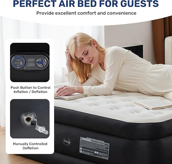 YSSOA Queen Camping Air Mattress with Built-in Electric High-Speed Pump, 18" Bed Height, Comfort Blow Up Inflatable Airbed with Carrying Bag for Travel & Home Guests, Waterproof Foldable Portable