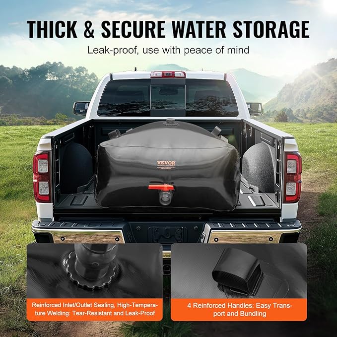VEVOR 540L/142.7 Gallon Water Storage Bladder, RV Water Tank, 1000D PVC Collapsible Water Storage Containers, Large Capacity Soft Water Bag, Portable Water Bladder,Camping, Emergency Water Supply