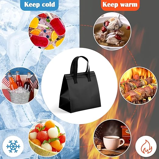 50 Pcs Insulated Take Away Bags Bulk Thermal Insulation Food for Coffee Milk Tea Hot Cold Food Fresh Seafood Cooler Pizza Delivery Bags for Catering Restaurant Grocery (Black)