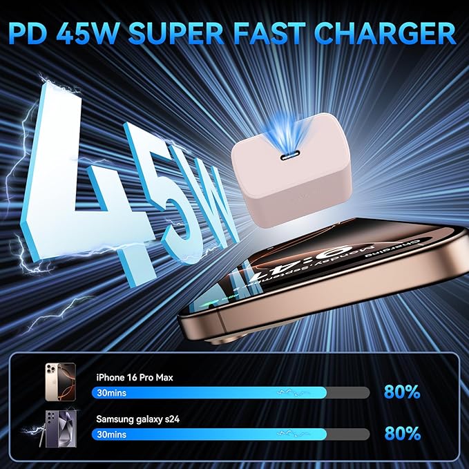 Phone 16 Pro Max Charger Fast Charging, 45W Super Fast USB C Charger Block with 6.6FT Long Charging Cord Cable for Phone 16 Pro Max/16 Pro/16/16 Plus,15 Pro Max/15 Pro/15,Android Phone-Pink