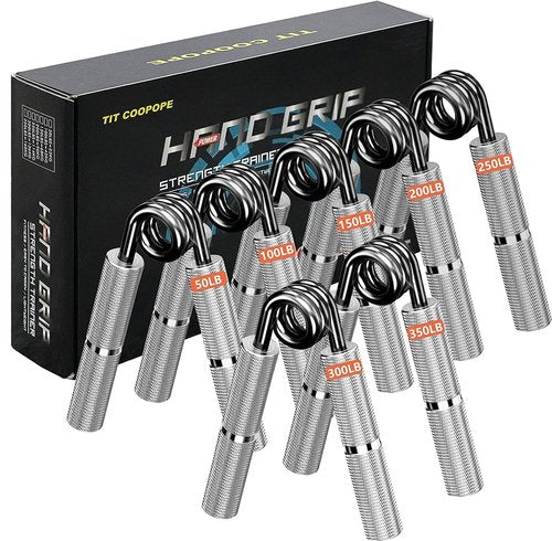 TIT COOPOPE Hand Grip Exerciser Strengthener,Resistance Levels 50-350Lbs（7 Strengths）,Grip Strength Trainer,Non-Slip Gripper,Heavy Duty Grip Enhancer (7Pack,50-350LB)