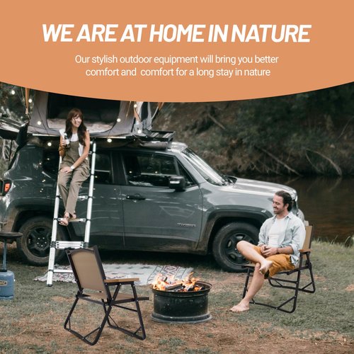 喜马拉雅 Lightweight Folding Camping Chair, Gravel Brown Aluminum Outdoor Beach Chair with Solid Wood Armrest, Portable Collapsible Fishing Chair for Hiking Beach Backpacking Lawn Picnic (2)