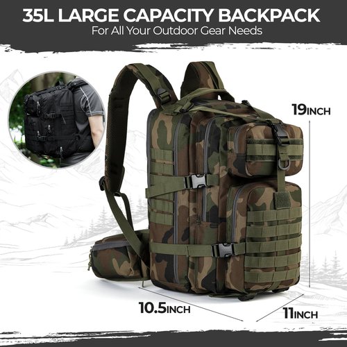 MIRACOL Tactical Emergency Survival Backpack- 35L Go Bag Survival Backpack with MOLLE System - Heavy Duty Military Gear for Wildfire Disaster Preparedness Camouflage Green